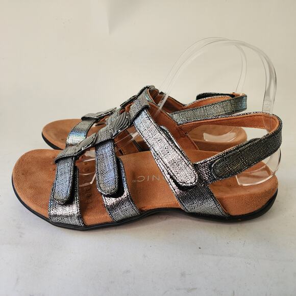Vionic Amber Triple Strap Sandal Women's 8 WIDE Silver Leather Arch Support Shoe - Picture 5 of 8